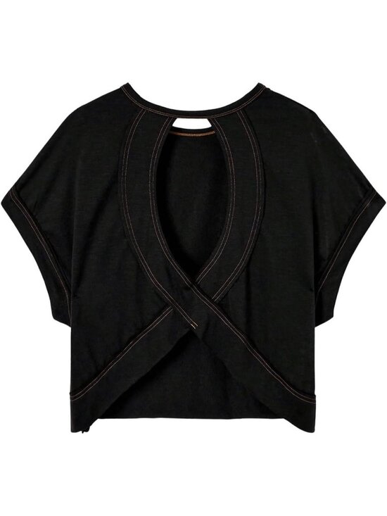 Tops - Women's Solid Black Open Back Tops Workout Backless Casual Athletic Shirts